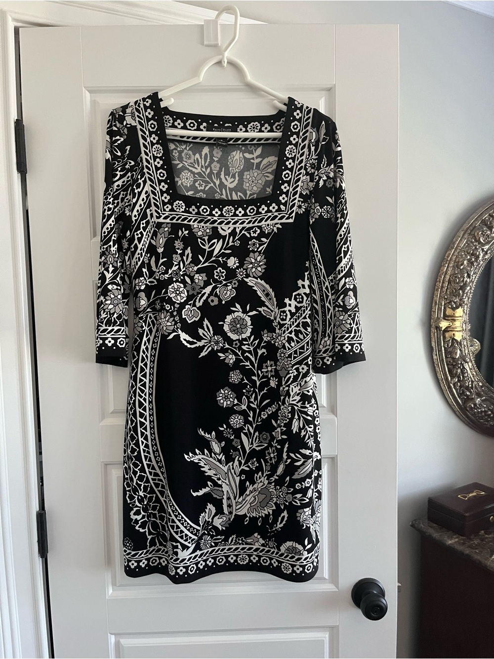 White House Black Market Black and White Floral Square-Neck Dress